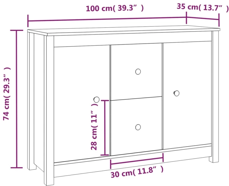 vidaXL Ντουλάπι Λευκό 100 x 35 x 74 εκ. από Μασίφ Ξύλο Πεύκου N/A Λευκό
