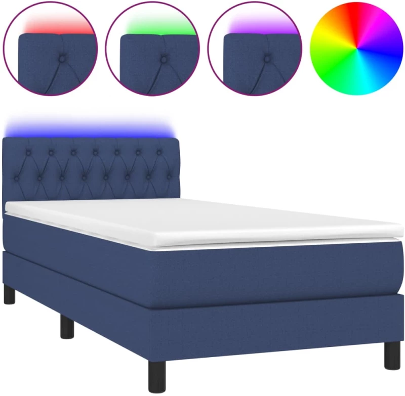 vidaXL Κρεβάτι Boxspring με Στρώμα & LED Μπλε 100x200 εκ. Υφασμάτινο 100 x 200 cm Μπλε