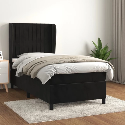 vidaXL Κρεβάτι Boxspring με Στρώμα Μαύρο 90x200 εκ. Βελούδινο 90 x 200 cm Μαύρο