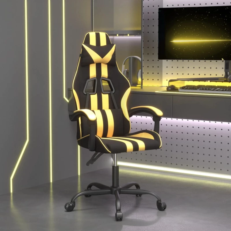 vidaXL Καρέκλα Gaming Περιστρεφόμενη Μαύρη/Χρυσή από Συνθετικό Δέρμα  Χρυσό