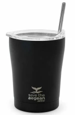 Coffee Mug Save The Aegean Ποτήρι Θερμός με Καλαμάκι Midnight Black 350ml