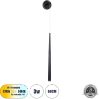 GloboStar® TEARS 61315 Φωτιστικό Τοίχου - Απλίκα Design LED CCT 3W 330lm 180° AC 220-240V - Εναλλαγή Φωτισμού μέσω Διακόπτη On/Off All In One Ψυχρό 6000k+Φυσικό 4500k+Θερμό 2700k Φ3.2 x Υ51.5cm - Μαύρο - 3 Years Warranty