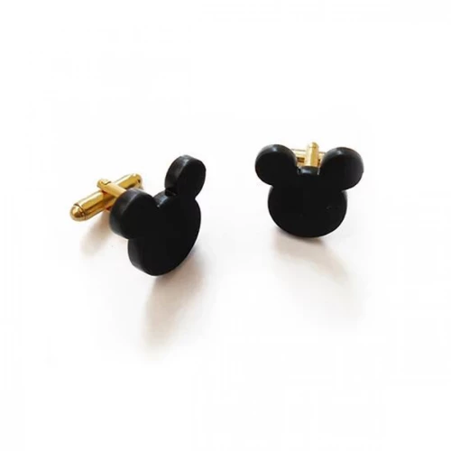 Μανικετόκουμπα Unisex Mickey Mouse Cufflinks από Μαύρο Ματ Plexiglass με Χρυσό Κούμπωμα