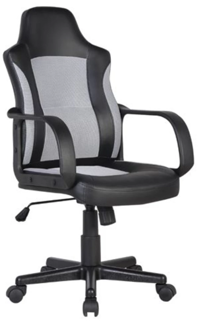 18529 BF2850 ΠΟΛΥΘΡΟΝΑ ΓΡΑΦΕΙΟΥ ΔΙΕΥΘΥΝΤΗ, MESH ΓΚΡΙ, PU ΜΑΥΡΟ 55x60x97/107cm