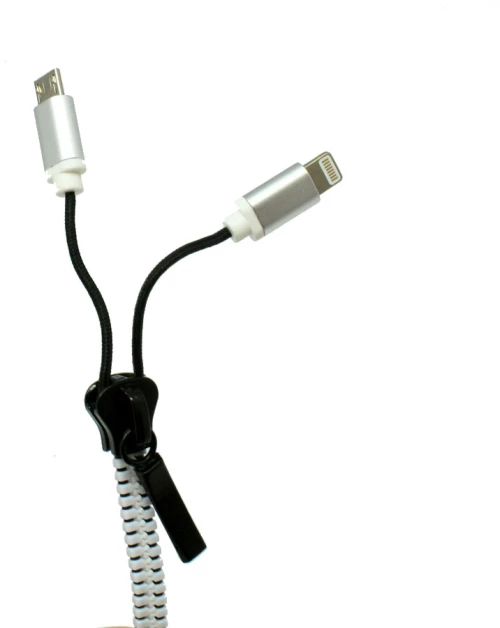 Καλώδιο Φόρτισης και Μεταφοράς Δεδομένων Zipper 2 Σε 1 USB / Lighting Άσπρο 1m