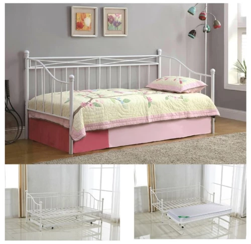 30569 MARIN DAYBED ΚΡΕΒΑΤΙ (90X190) + ΒΟΗΘΗΤΙΚΟ ΚΡΕΒΑΤΙ (85X185) ΜΕΤΑΛΛΟ ΒΑΦΗ ΑΣΠΡΟ 198x97x93 + 185x85x36cm