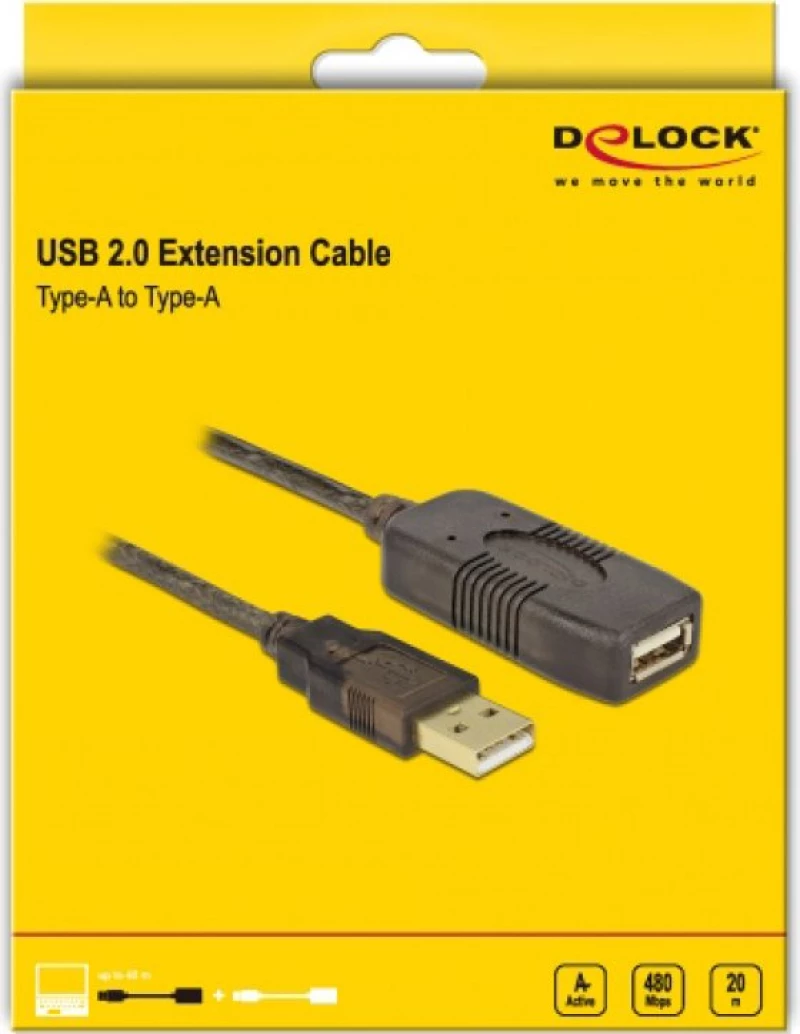 Delock Καλώδιο Usb 2.0 Αρσενικό Σε Θηλυκό 82690, 480Mbps, 20M, Μαύρο