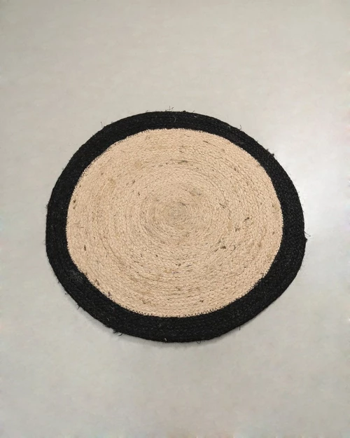 297903 Πλεκτό Στρογγυλό Χαλάκι Γιούτα με Φάσα Norah ΔιάμετροΣ 90cm Μαύρο