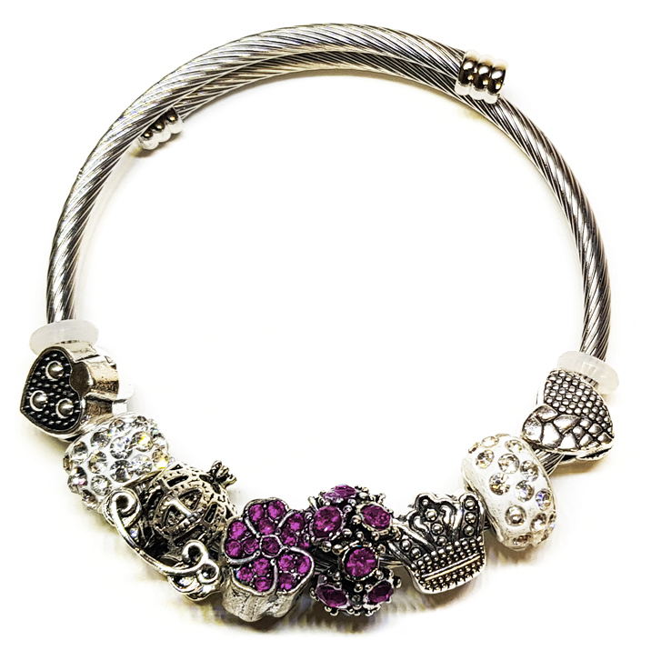 Γυναικείο Βραχιόλι με Διάφορα Γούρια - Crown Purple