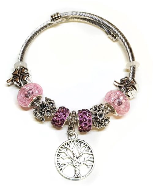 Γυναικείο Βραχιόλι με Διάφορα Γούρια - Tree Pink