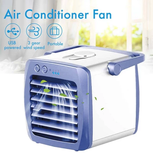 Μίνι Φορητό USB Air Cooler - Κλιματιστικό - Υγραντήρας με Τεχνολογία Εξάτμισης 3 σε 1 με 3 Ταχύτητες & Χειρολαβή Λευκό Μπλέ