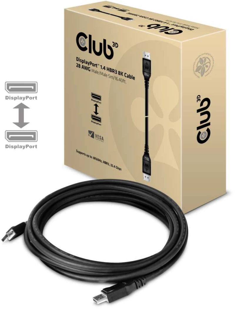 Καλώδιο DisplayPort Club 3D 1.4 HBR3 8K M/M 5m /16.40ft