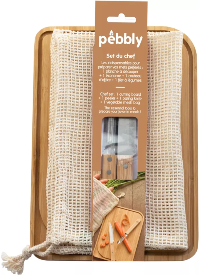Chef Set με Επιφάνεια Κοπής από Bamboo, Μαχαίρι, Αποφλοιωτή & Τσάντα