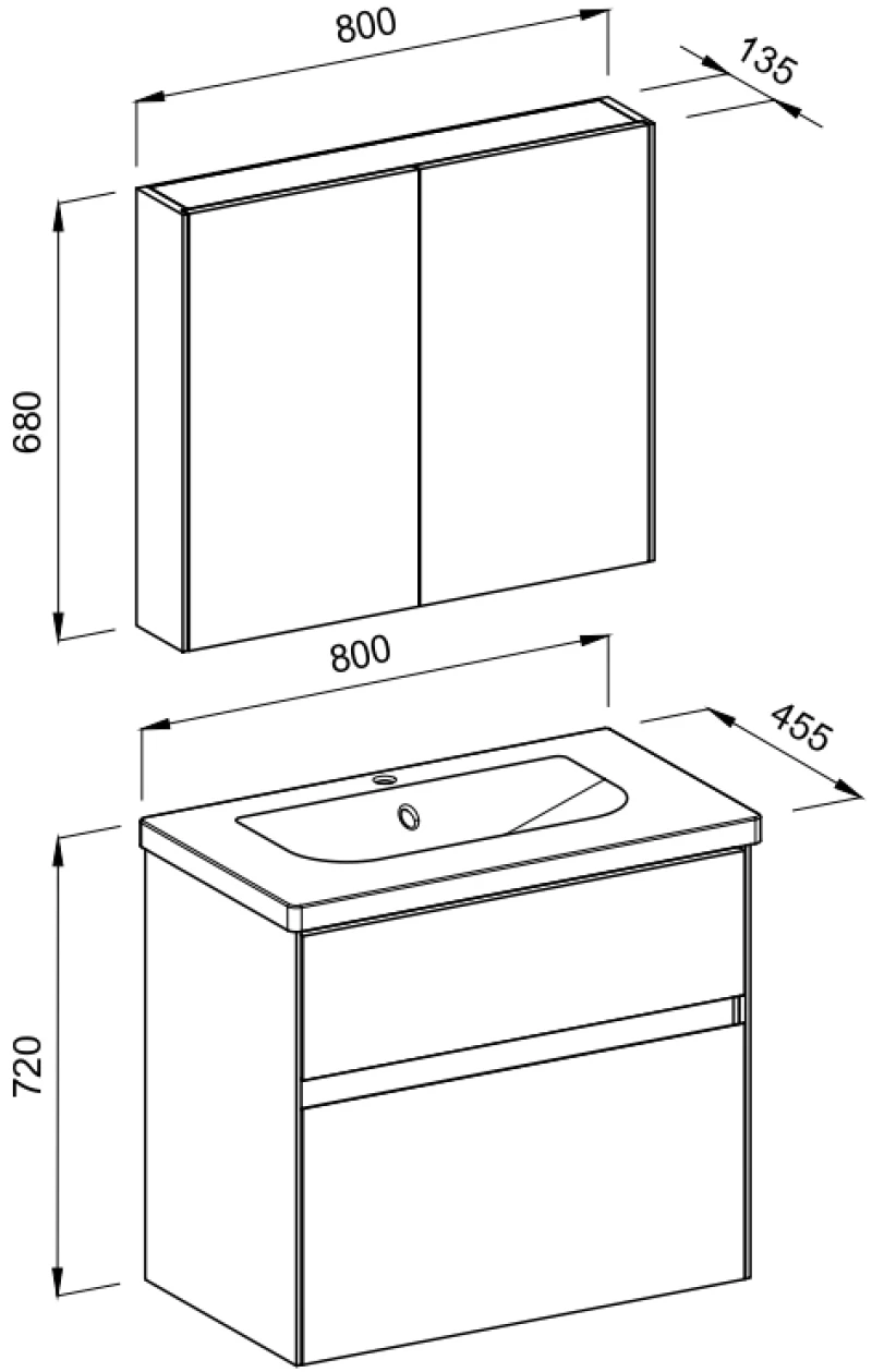 Σετ Έπιπλο Μπάνιου MALAGA Γκρι MDF 18mm Λάκα 80 9SMAL080GRM