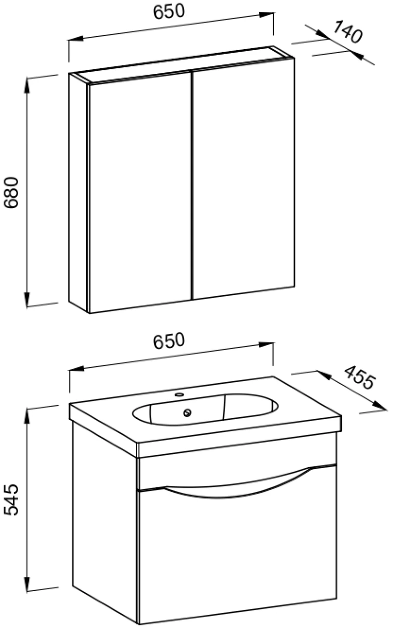 Σετ Έπιπλο Μπάνιου SMILE Λευκό MDF 18mm Λάκα 65 9SSMI065WBM
