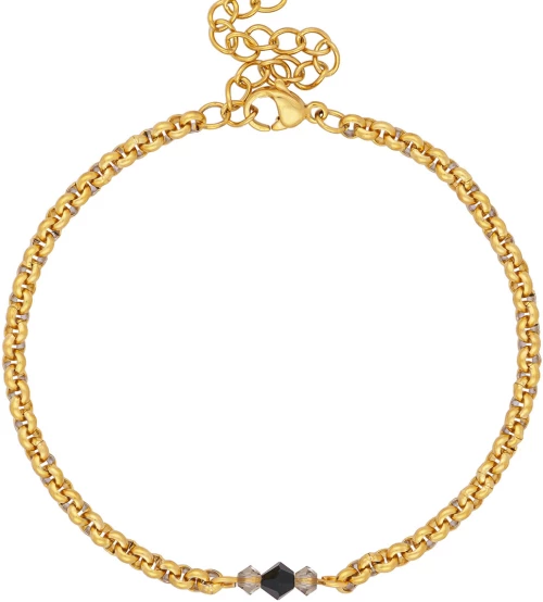 Βραχιόλι  Excite Fashion Jewellery, μπάρα με μαύρο και taupe  κρυσταλλάκια σε αλυσίδα από επιχρυσωμένο ανοξείδωτο ατσάλι. B-1714-01-0206-49