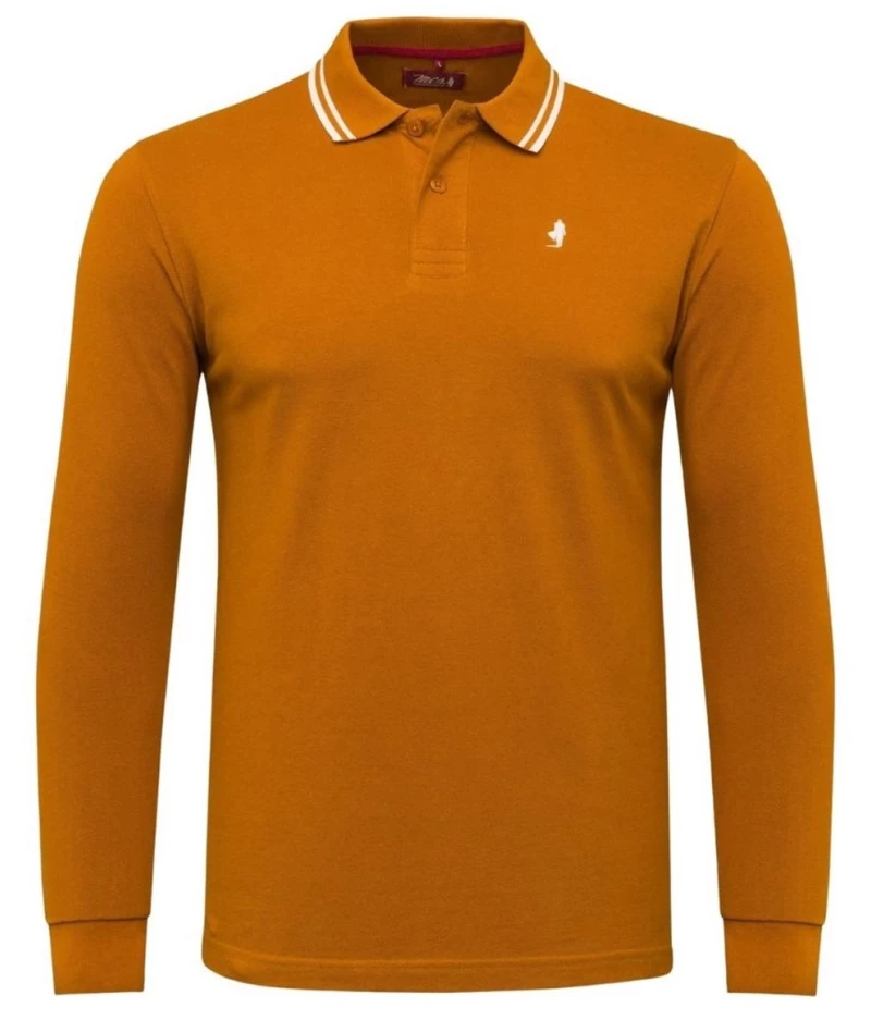 POLO MCS PIGMENT DYED PIQUET, με μακρύ μανίκι CAMEL