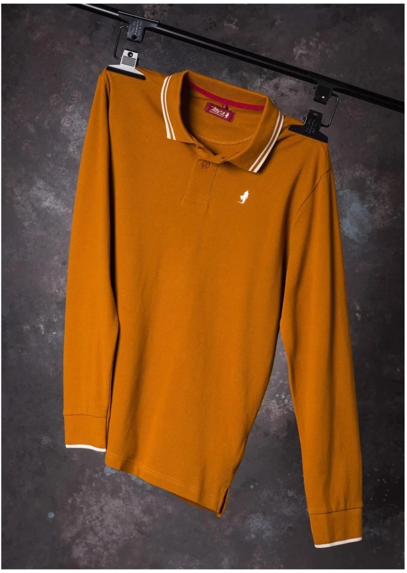 POLO MCS PIGMENT DYED PIQUET, με μακρύ μανίκι CAMEL