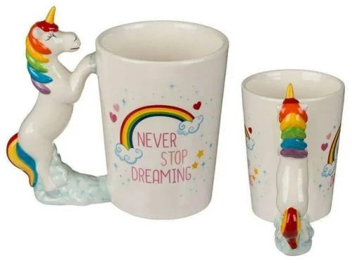 Κούπα με χερούλι σε φιγούρα μονόκερου Never stop dreaming 11x9cm