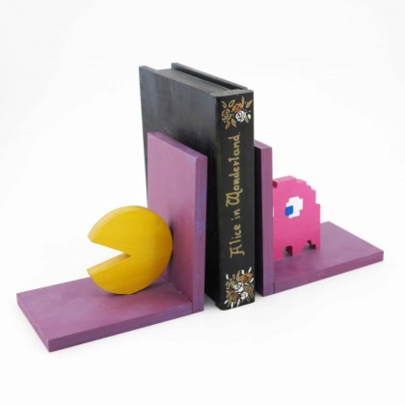 Ξύλινος βιβλιοστάτης με στιλ Pac Man