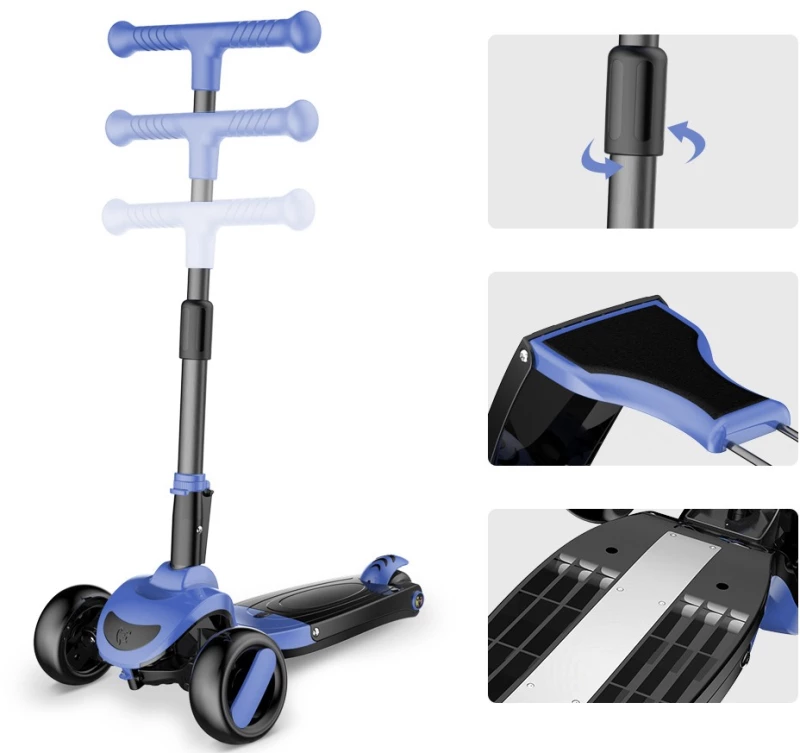 G&C Scooter Fun S8 2 σε 1 Μαύρο/Μπλε Mε LED Φωτάκια #GC-S8BL