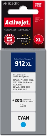 Activejet AH-912CRX ink for HP printers, Replacement HP 912XL 3YL81AE; Premium; 990 pages; blue