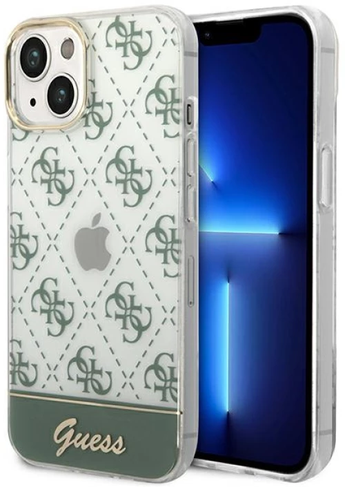 Guess 4G Stripe Script Logo Electroplated Pattern - Case for iPhone 14 Plus (Khaki)