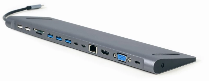 Gembird A-CM-COMBO9-01 USB Type-C 9-in-1 multi-port adapter (USB hub + HDMI + VGA + PD + card reader + LAN + 3.5 mm audio), space grey