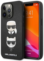 Karl Lagerfeld Saffiano Karl & Choupette Embossed Heads - Case for iPhone 13 Pro (Black)