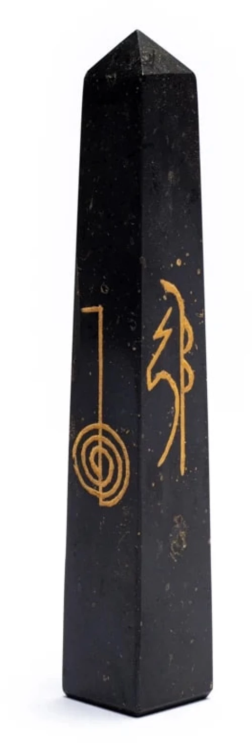 Οβελίσκος Ρέικι από Φυσικό Ορυκτό Μαύρη Τουρμαλίνη με Χαραγμένα Σύμβολα Reiki