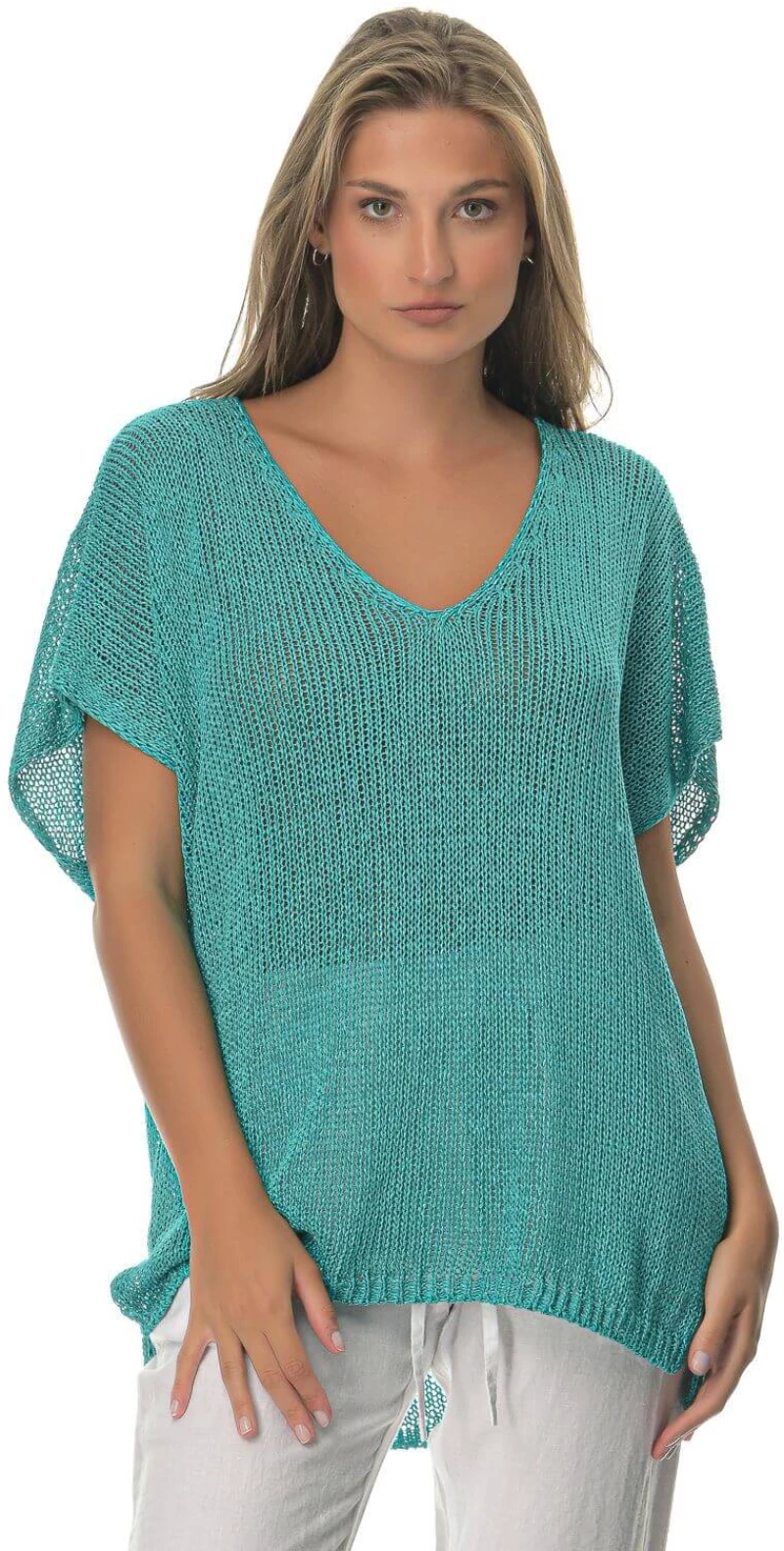 Μπλούζα Γυναικεία V Sweater Τιρκουάζ