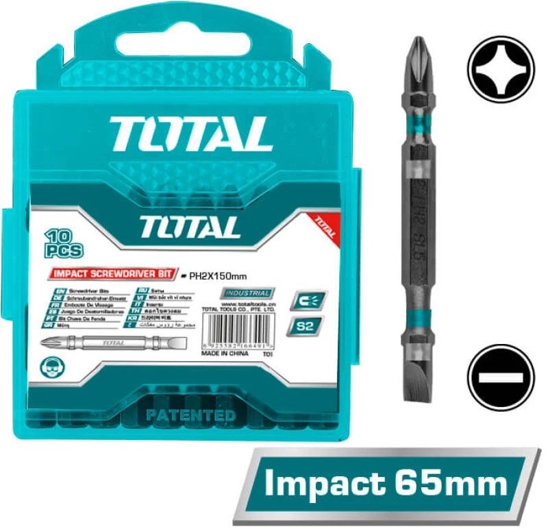 TOTAL Μύτες μαγνητικές μαύρες διπλές ΡH2 + SL6 65mm 10 τεμάχια (TACIM16HL133)