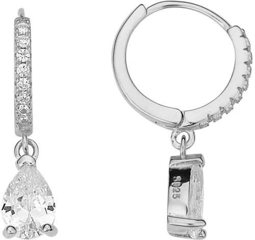 Σκουλαρίκια Κρίκος Με Κρεμαστό Ζιργκόν Σε Ασήμι 925 Με Επιπλατίνωμα Και Πέτρες Ζιργκόν / SK-KL15996L1