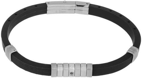 Βραχιόλι Ανδρικό με Καουτσούκ και Ατσάλι 316L σε Ασημί και Μαύρο Χρώμα / Μήκος 21 cm / Φάρδος 7,30 mm / VISETTI / DI-BR072B