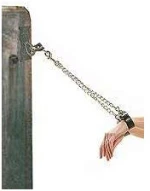BDSM Δερμάτινες χειροπέδες με διπλό δέρμα και αλυσίδα 50cm