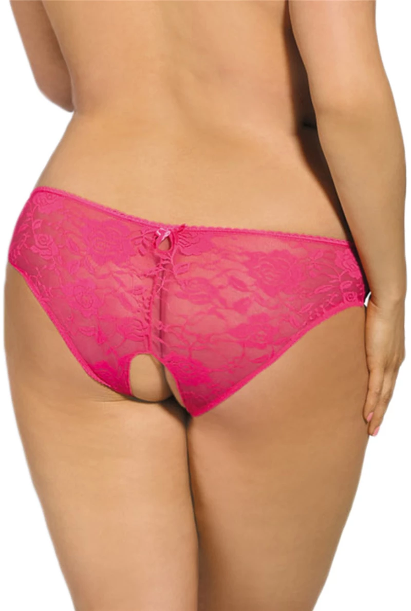 Pink Plus Size Floral Lace Strappy Open Crotch Panty