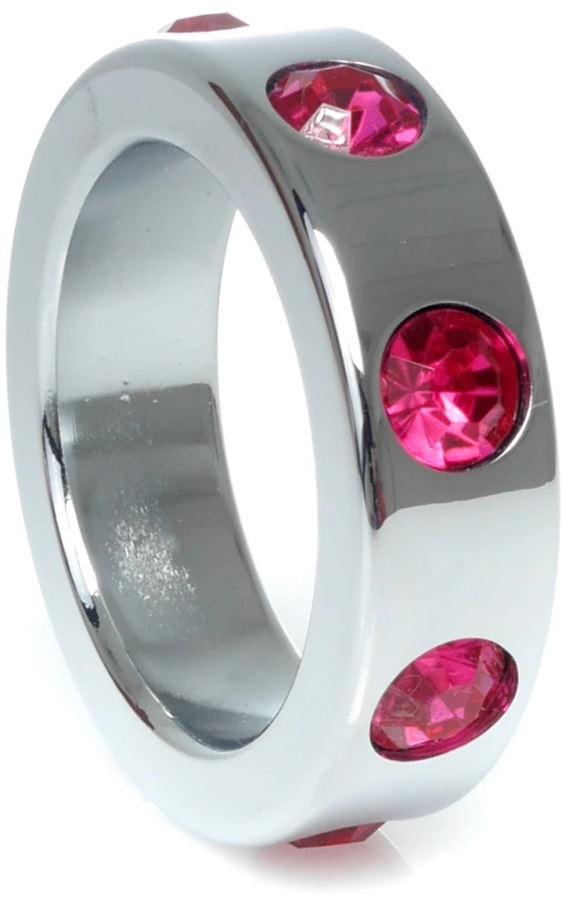 Metal Cock Ring with Pink Diamonds Medium