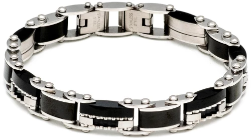 Βραχιόλι Ανδρικό από Ατσάλι 316L Σε Μαύρο και Ασημί Χρώμα / Μήκος 20,50 Cm / Φάρδος 8,90 Mm / VISETTI / 21C-BR040SB