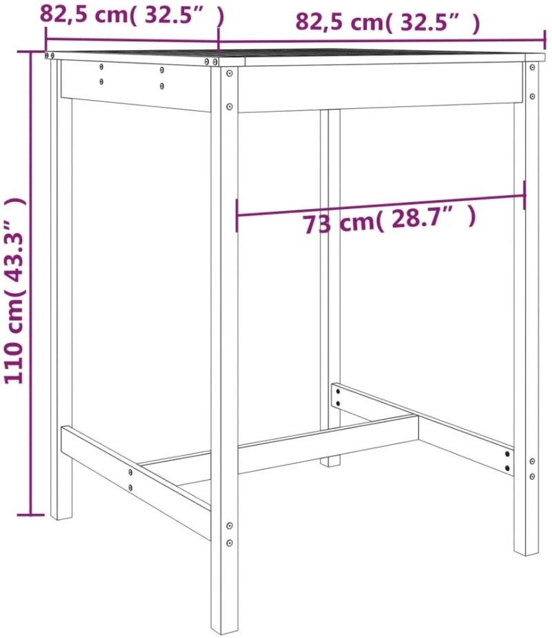 ΤΡΑΠΕΖΙ ΚΗΠΟΥ 82,5X82,5X110 ΕΚ. ΑΠΟ ΜΑΣΙΦ ΞΥΛΟ ΨΕΥΔΟΤΣΟΥΓΚΑΣ 824086