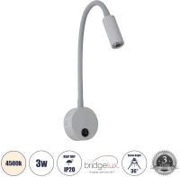 GloboStar® GOOSE 60877 Μοντέρνο Φωτιστικό Τοίχου - Απλίκα Ξενοδοχείου Bed Side LED 3W 300lm 36° AC 220-240V - Reading Light - Μ6.5 x Π15 x Υ24.5cm - Φυσικό Λευκό 4500K - Γκρι Ανθρακί