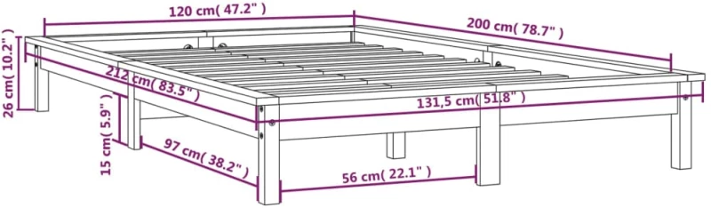 ΠΛΑΙΣΙΟ ΚΡΕΒΑΤΙΟΥ 120 X 200 ΕΚ. ΑΠΟ ΜΑΣΙΦ ΞΥΛΟ ΠΕΥΚΟΥ 820536