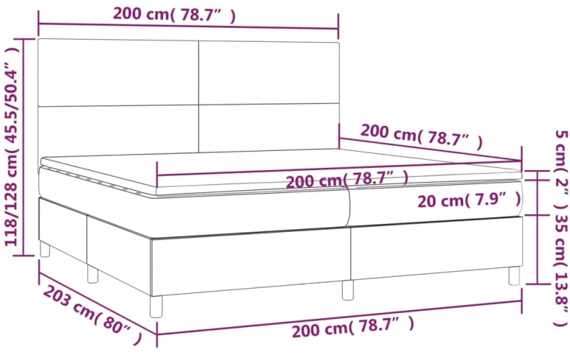 ΚΡΕΒΑΤΙ BOXSPRING ΜΕ ΣΤΡΩΜΑ & LED ΑΝ.ΓΚΡΙ 200X200ΕΚ. ΥΦΑΣΜΑΤΙΝΟ 3134741