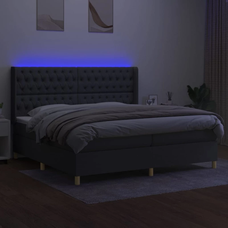 ΚΡΕΒΑΤΙ BOXSPRING ΜΕ ΣΤΡΩΜΑ & LED ΣΚ.ΓΚΡΙ 200X200ΕΚ. ΥΦΑΣΜΑΤΙΝΟ 3139142