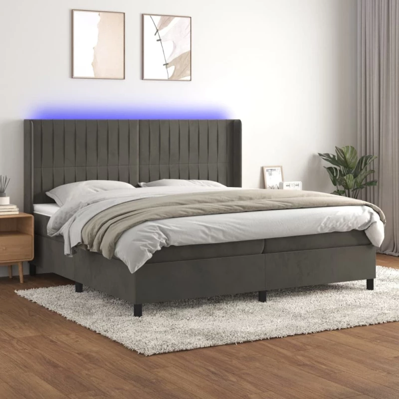 ΚΡΕΒΑΤΙ BOXSPRING ΜΕ ΣΤΡΩΜΑ & LED ΣΚ. ΓΚΡΙ 200X200ΕΚ. ΒΕΛΟΥΔΙΝΟ 3139704