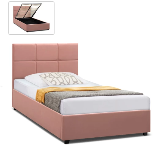Κρεβάτι Kingston Megapap βελούδινο με αποθηκευτικό χώρο χρώμα melon pink 120x200εκ.