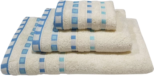 Πετσέτα ΚΟΜΒΟΣ Πεννιέ 450γρ/μ2 Πουά Ζακάρ Κρεμ-Τυρκουάζ Χειρός 30x50