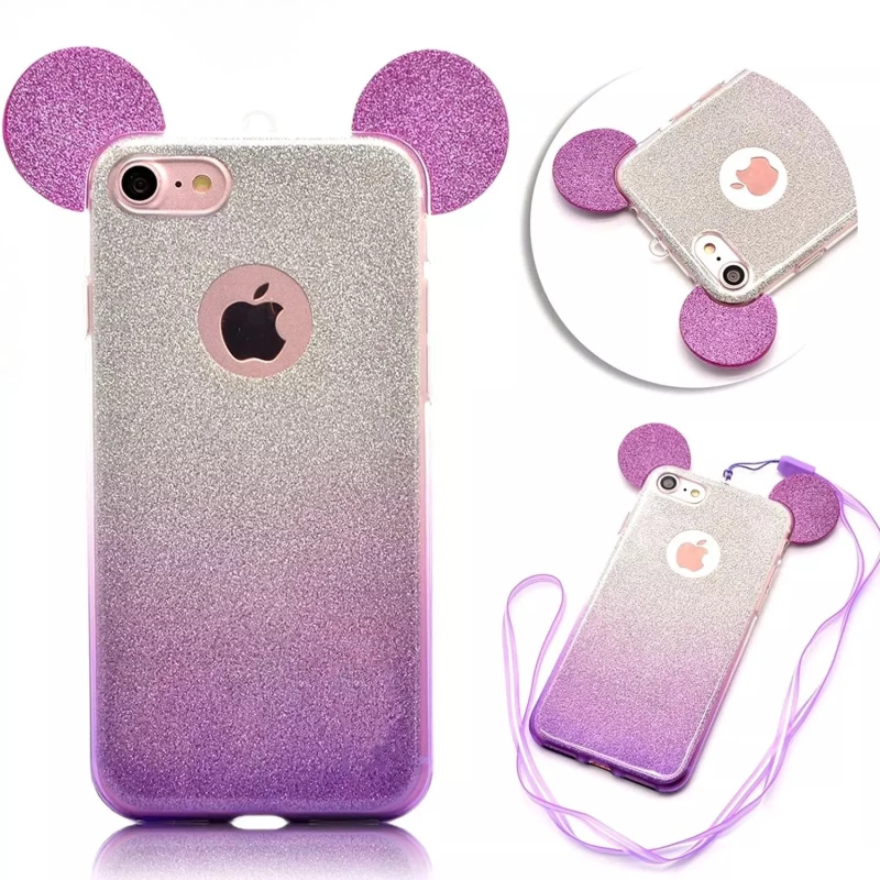Apple iPhone X Edition (2017) 5.8-inch - Luxury 3D Mickey & Minnie Ears Glitter Protective TPU Case Silver Purple (oem)