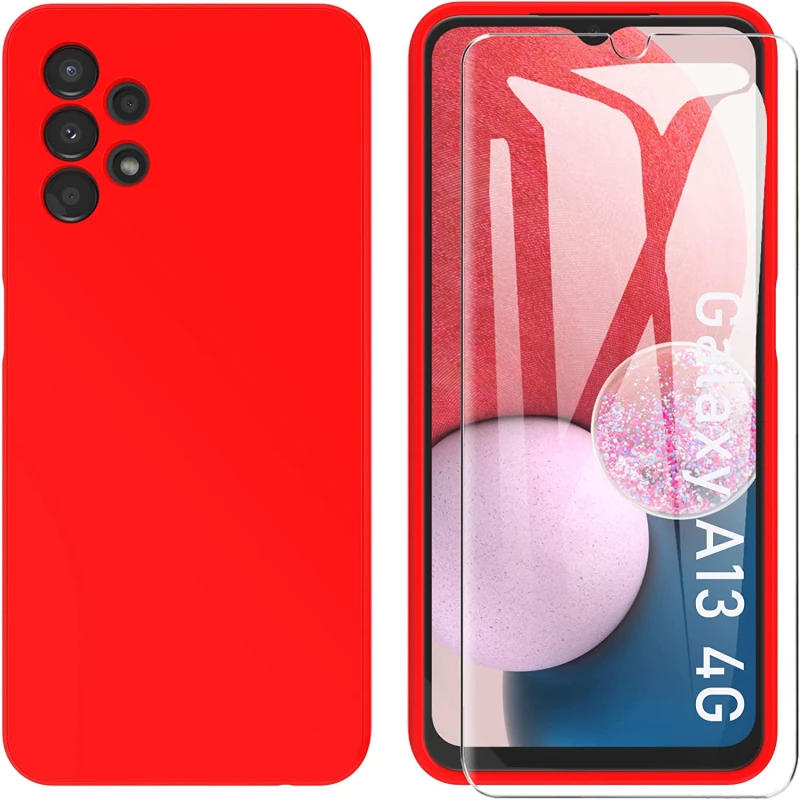 Samsung Galaxy A13 (4G) - Rubber Soft Touch Silicone Cover with Microfiber Interior Camera Protection Red  (oem) (G-S34806)