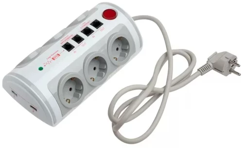 GEYER ΠΟΛΥΠΡΙΖΟ ΑΣΦΑΛΕΙΑΣ ΜΕ ΔΙΑΚΟΠΤΗ 6 ΘΕΣ. 2 USB 1A & LAN GES-055