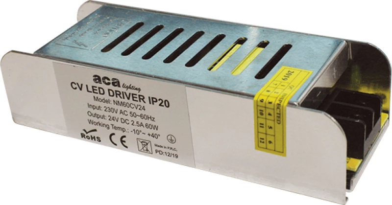 METAL CV LED DRIVER 60W 230V AC-24V DC 2.5A IP20 WITH TERMINAL ACA NM60CV24